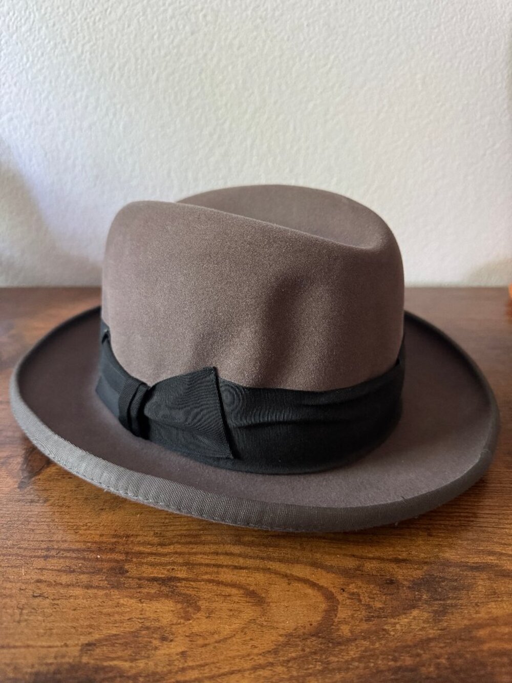 Vintage The Hat Shop Chicago Wide Brim Fedora Hat 7 3/8 Brown Genuine Fur Felt